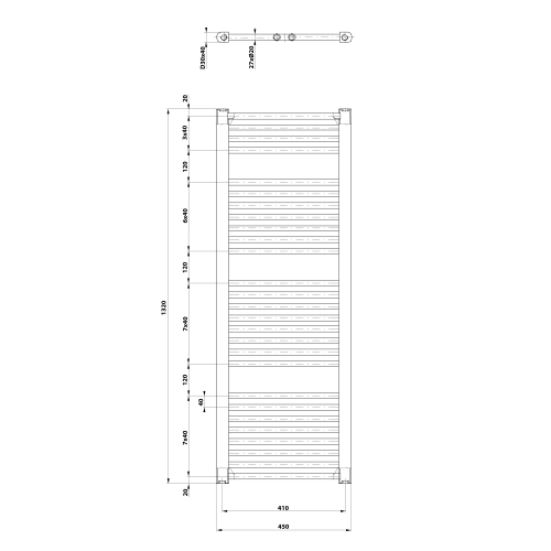 Sapho AQUALINE DIRECT 450x1320mm egyenes fürdőszobai radiátor, fehér ILR34T