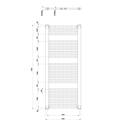 Sapho AQUALINE DIRECT 600x1320mm egyenes fürdőszobai radiátor, fehér ILR36T