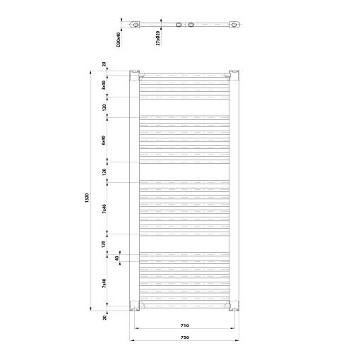 Sapho AQUALINE DIRECT 750x1320mm egyenes fürdőszobai radiátor, fehér ILR37T