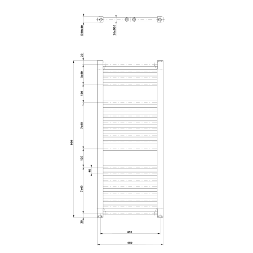 Sapho AQUALINE DIRECT 450x960mm egyenes fürdőszobai radiátor, fehér ILR94T