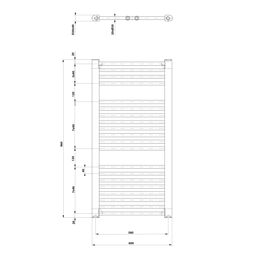 Sapho AQUALINE DIRECT 600x960mm egyenes fürdőszobai radiátor, fehér ILR96T