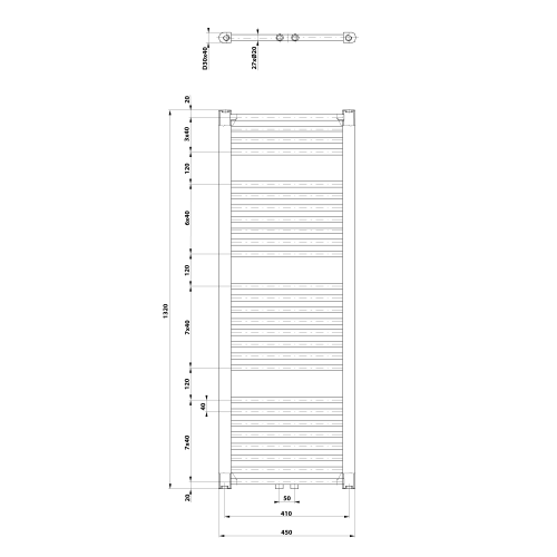 Sapho AQUALINE DIRECT 450x1320mm fürdőszobai radiátor középső bekötéssel, fehér ELM34T