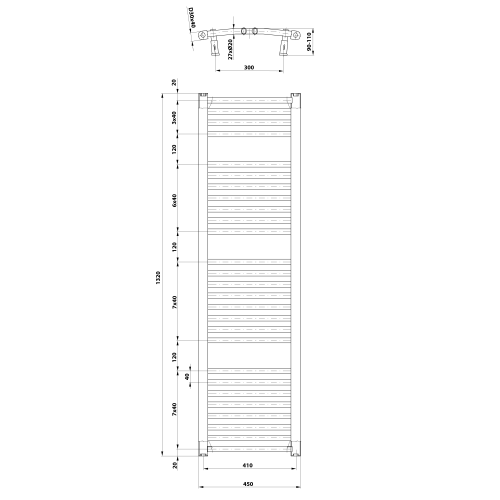 Sapho AQUALINE ORBIT 450x1320mm íves fürdőszobai radiátor, fehér ILO34T