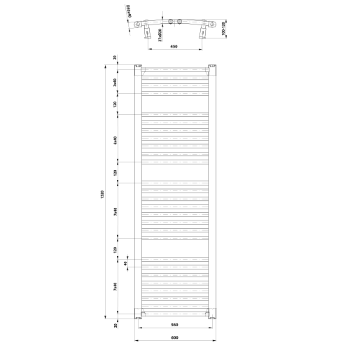 Sapho AQUALINE ORBIT 600x1320mm íves fürdőszobai radiátor, fehér ILO36T