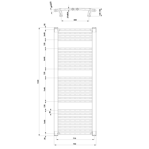 Sapho AQUALINE ORBIT 750x1320mm íves fürdőszobai radiátor, fehér ILO37T