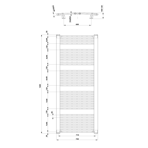 Sapho AQUALINE ORBIT 750x1680mm íves fürdőszobai radiátor, fehér ILO67T