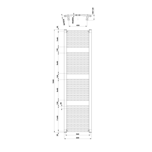 Sapho AQUALINE ORBIT 600x1850mm íves fürdőszobai radiátor, fehér ILO86T