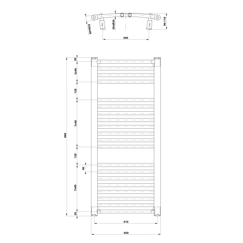 Sapho AQUALINE ORBIT 450x960mm íves fürdőszobai radiátor, fehér ILO94T