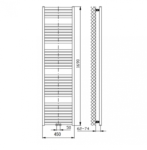 Sapho AQUALINE TONDI 450x1690mm fürdőszobai radiátor középső bekötéssel, matt fekete DT446T