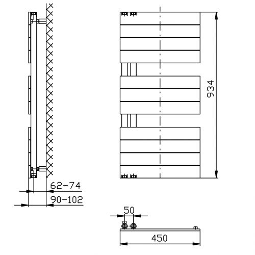 Sapho AQUALINE MILI fürdőszobai radiátor, 450x934mm, matt fekete DC606T