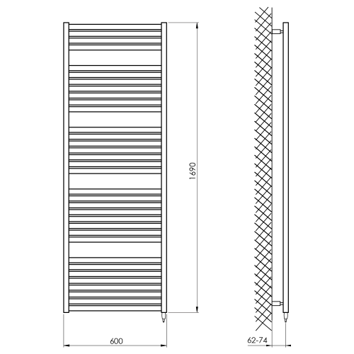 Sapho AQUALINE TONDI-E 600x1690mm elektromos fürdőszobai radiátor, fehér DE490T