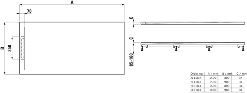 Laufen Pro S 160x80 cm zuhanytálca, Marbond kompozit anyagból, betonszürke H2101840790001