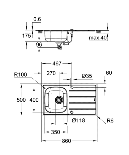 Grohe Bau rozsdamentes mosogató csapteleppel 31562SD1