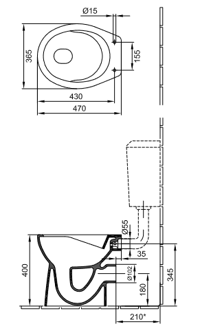 Alföldi Bázis CLEAN FLUSH - perem nélküli álló wc lapos öblítésű hátsó kifolyású 7095 R0 01 (7095R001)