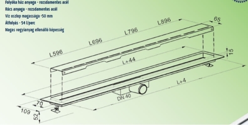 Roltechnik rozsdamentes zuhanyfolyóka 600 mm fekete RRFB-600