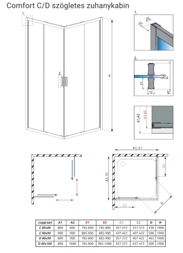 H2O Comfort C 90×90 cm szögletes zuhanykabin 10239090-01-01 (18964)