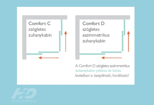 H2O Comfort D 100×80 cm szögletes zuhanykabin 10258010-01-01 (18965)