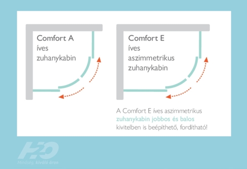 H2O Comfort E 100×80 cm íves aszimmetrikus zuhanykabin 10248010-01-01 (18962)