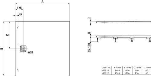 Laufen Pro 140x140 cm zuhanytálca, antracit H2129580780001