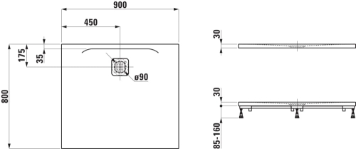 Laufen Pro 90x80 cm zuhanytálca, matt beton H2149500790001