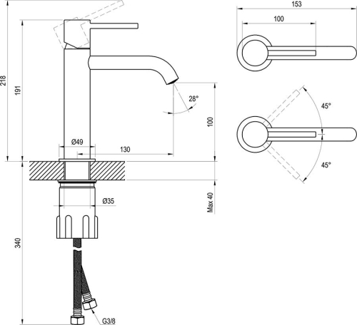 Ravak Espirit ES 012.00CR Álló mosdócsaptelep 190 mm, leeresztő nélkül - Chrome X070193