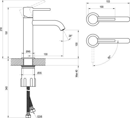 Ravak Espirit ES 012.21BLM Álló mosdócsaptelep BeCool 190 mm, leeresztő nélkül - Black Matt X070396