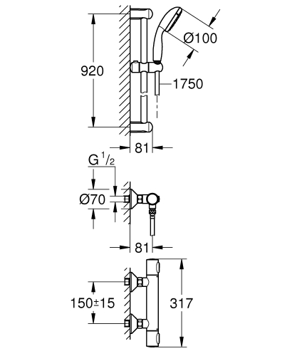 GROHE Grohtherm 500 termosztátos zuhany csaptelep zuhanyszettel 34797000