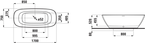 Laufen INO 170x75 cm szabadon álló fürdőkád H2313020000001