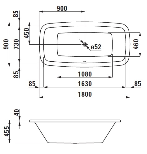 Laufen PALOMBA 180x90 cm fürdőkád tartókeret nélkül H2328000000001