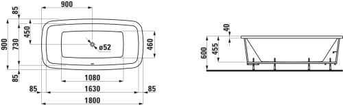 Laufen PALOMBA 180x90 cm fürdőkád tartókerettel H2328010000001