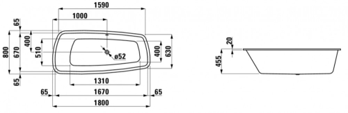 Laufen PALOMBA 180x80 cm fürdőkád tartókeret nélkül H2428000000001