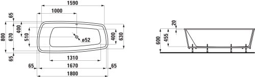 Laufen PALOMBA 180x80 cm fürdőkád tartókerettel H2428010000001