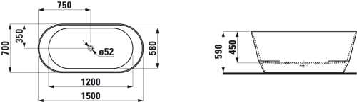 Laufen PRO 150x70 cm szabadon álló fürdőkád, fehér H2439520000001