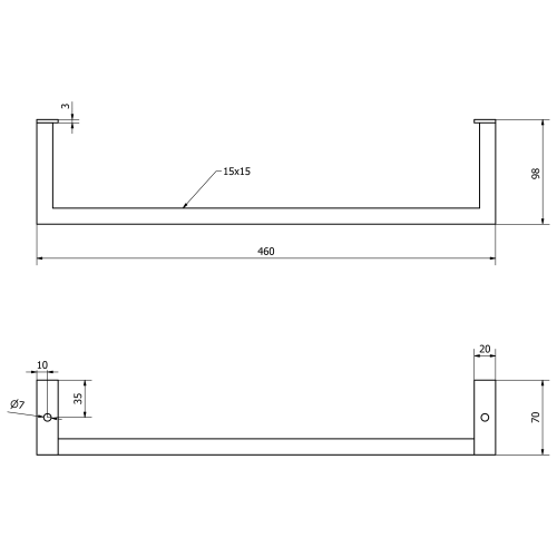 Sapho HANG 460x98mm törölközőtartó mosdóra, matt fekete HG460