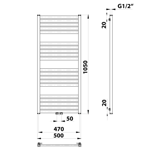 Sapho BRUCKNER GRUNT 500x1050mm fürdőszobai radiátor, matt fekete 600.121.6