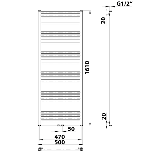 Sapho BRUCKNER GRUNT 500x1610mm fürdőszobai radiátor, matt fekete 600.123.6