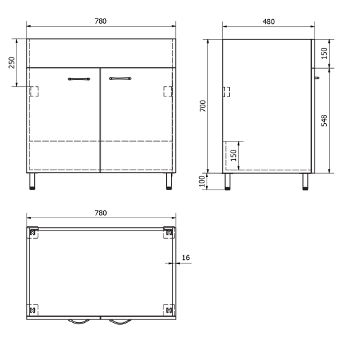 Sapho AQUALINE 78x70x48cm mosdótartó szekrény, fehér 57036