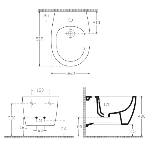 Sapho SENTIMENTI fali bidé, fehér 10AR41010SV