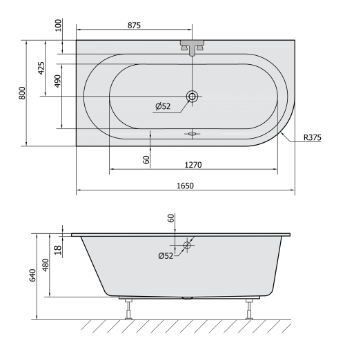 Sapho POLYSAN ASTRA L SLIM 165x80 aszimmetrikus kád balos, fehér 33611S