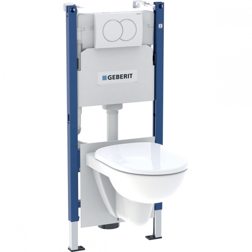 Geberit Duofix fali WC szerelőelem készlet, 112 cm, Delta öblítőtartállyal: Delta01 működtetőlap, Selnova fali WC ülőkével 118.400.11.2