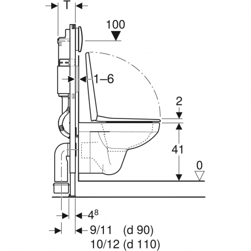 Geberit Duofix fali WC szerelőelem készlet, 112 cm, Delta öblítőtartállyal: Delta20 működtetőlap, Selnova Square Rimfree fali WC lecsapódásgátlós ülőkével 118.402.21.2