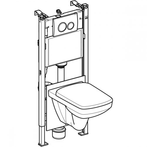 Geberit Duofix fali WC szerelőelem készlet, 112 cm, Delta öblítőtartállyal: Delta20 működtetőlap, Selnova Square Rimfree fali WC lecsapódásgátlós ülőkével 118.402.21.2