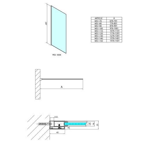 Sapho POLYSAN MODULAR 90 fix zuhanyfal, króm MS1-90