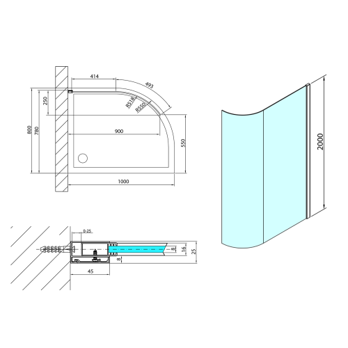 Sapho POLYSAN MODULAR SHOWER 907 fix íves zuhanyfal, króm MS1-100-C