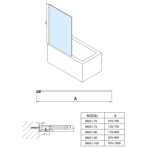 Sapho POLYSAN MODULAR SHOWER 70 cm kádparaván, króm BMS1-70