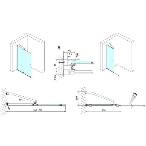 Sapho POLYSAN MODULAR SHOWER 1200 tolóajtó fix résszel, króm MS5-120