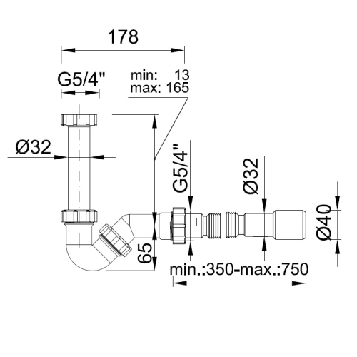 Styron bidé szifon Ø32 mm-es, jollyflexel STY-535-J