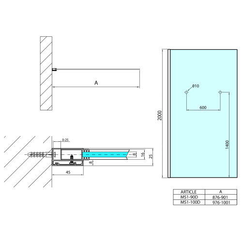 Sapho POLYSAN MODULAR SHOWER 900 fix zuhanyfal, törölközőtartó lyukakkal, króm MS1-90-D