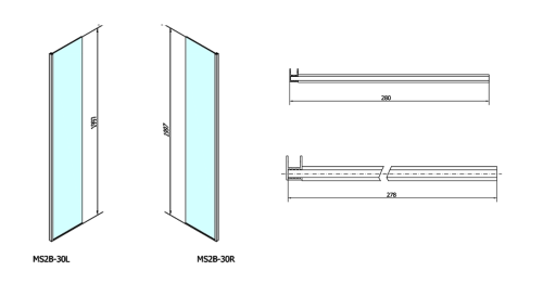 Sapho POLYSAN MODULAR 300 L típusú 2/2 fix balos oldalfal, króm MS2B-30L