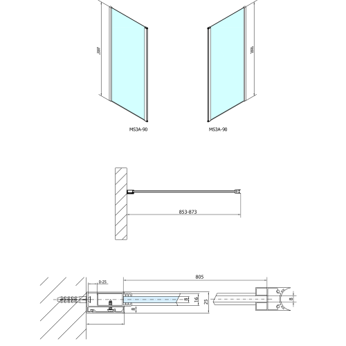 Sapho POLYSAN MODULAR 900 L típusú 2/1 fix zuhanyfal, ajtós változat, króm MS3A-90